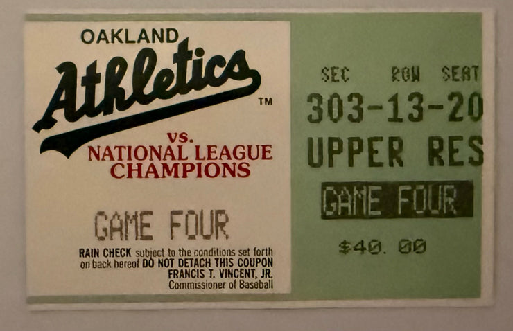 1990 Cincinnati Reds versus Oakland Athletic Game Number 4 Won by Cincinnati to Sweep World Series