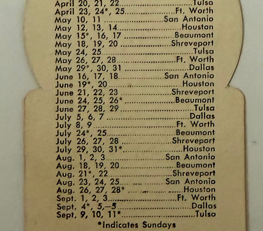1949 Die Cut Ticket, Opening Day of the Oklahoma Indians, Texas League, April 13, 1949