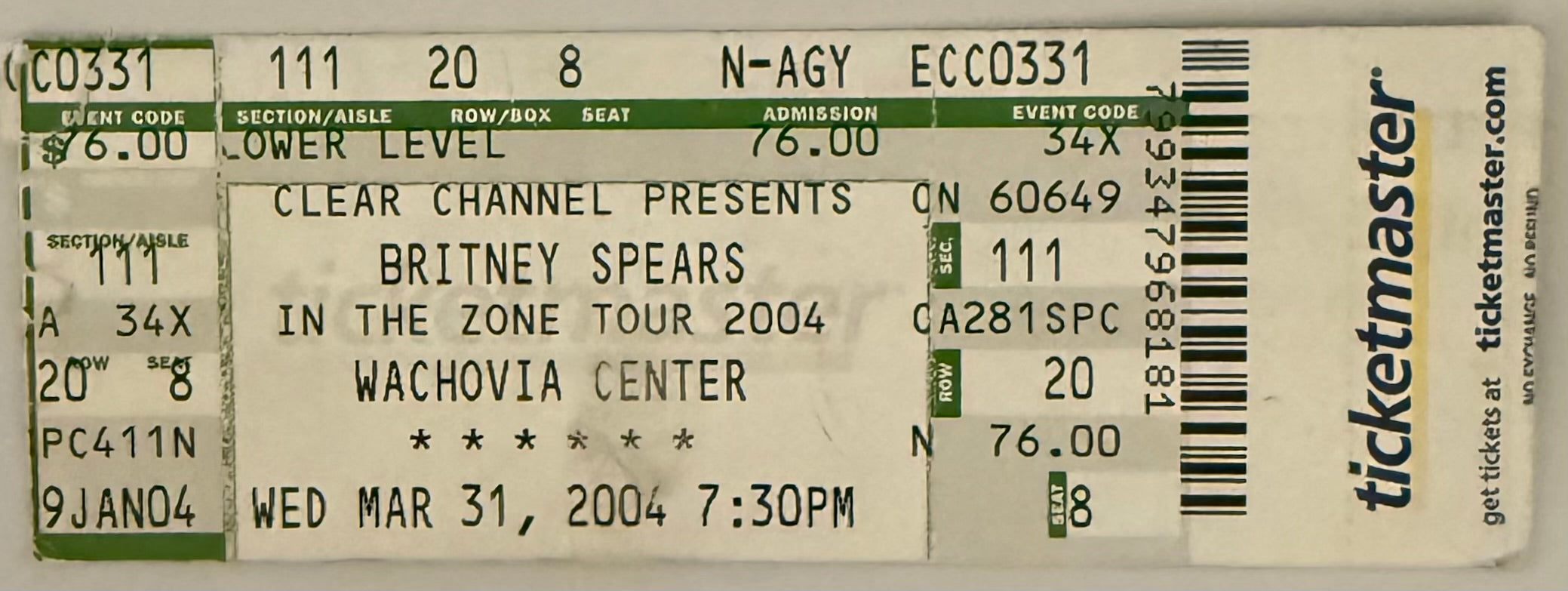 March 31, 2004, Britney Spears, In the Zone Tour