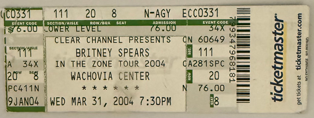 March 31, 2004, Britney Spears, In the Zone Tour