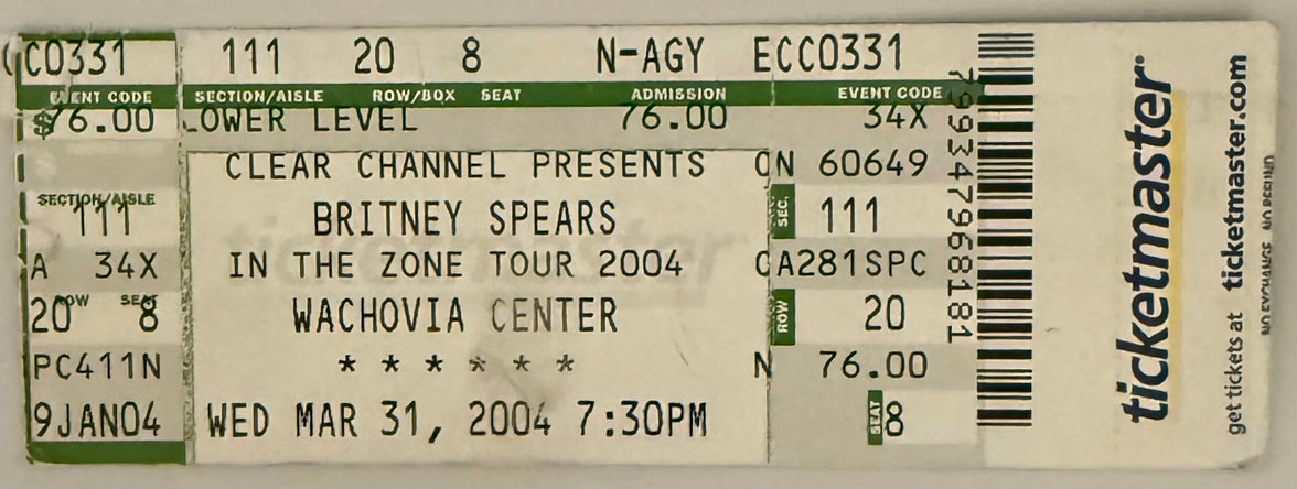 March 31, 2004, Britney Spears, In the Zone Tour