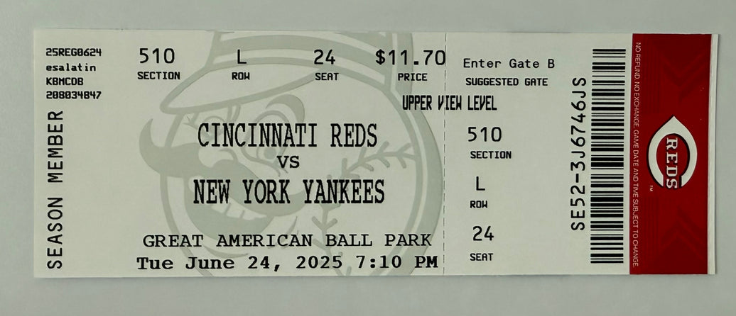2025 Cincinnati Reds versus New York Yankees, Chase Burns Debut, 6/24/2025