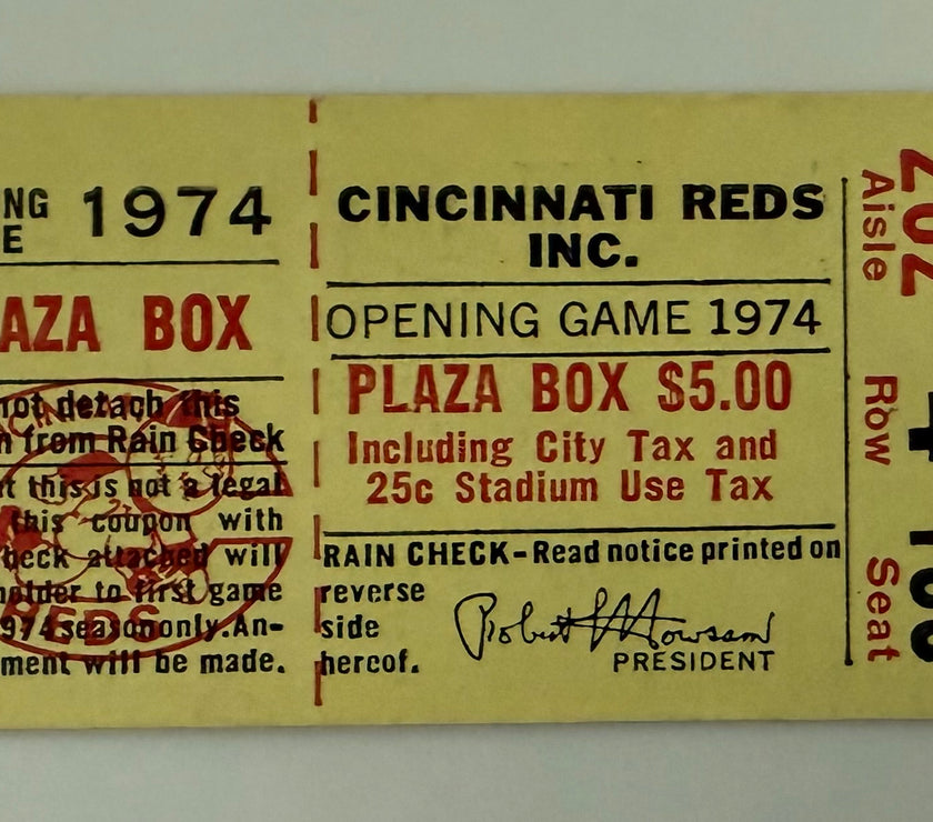 1974 Cincinnati Reds Opening Day Game, Hank Aaron ties Babe Ruth's Home Run Record.  Also, Marty Brennaman Debut