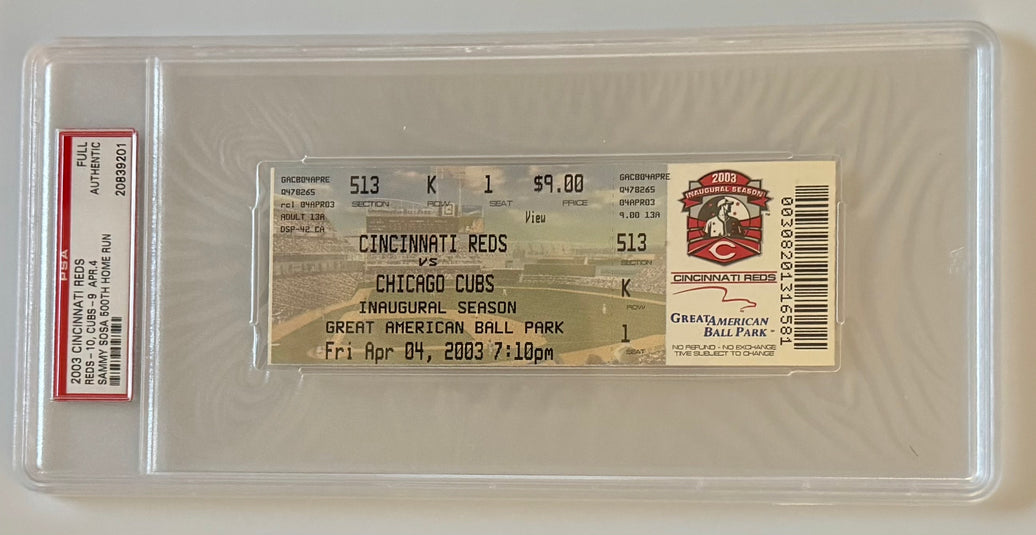 4/4/2003 Sammy Sosa 500th Career Home Run Ticket, Graded PSA Authentic