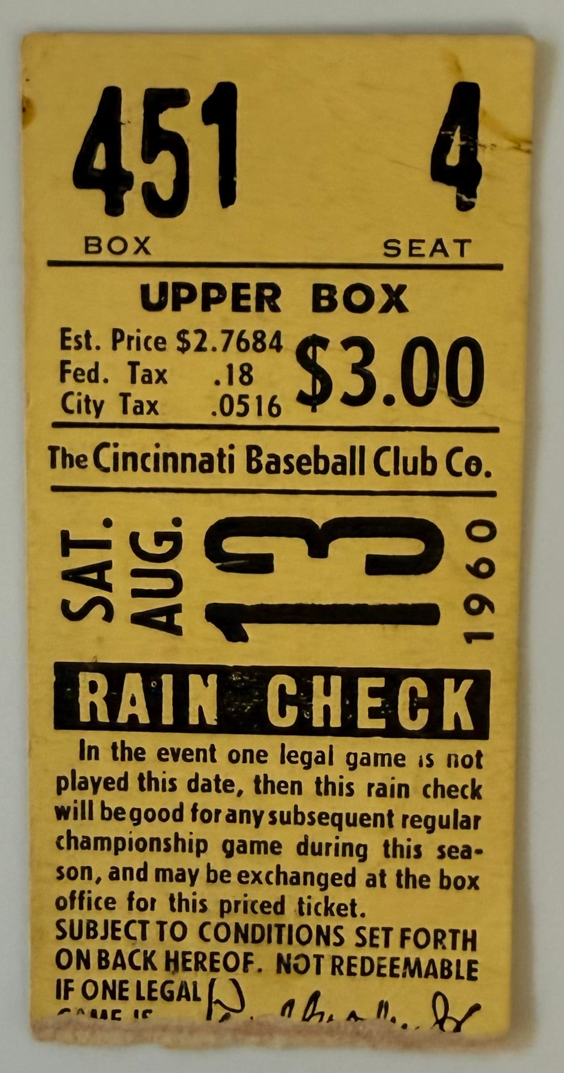 August 13, 1960, Cincinnati Reds, Crosley Field