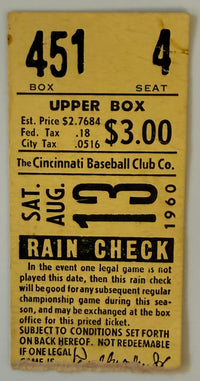 August 13, 1960, Cincinnati Reds, Crosley Field