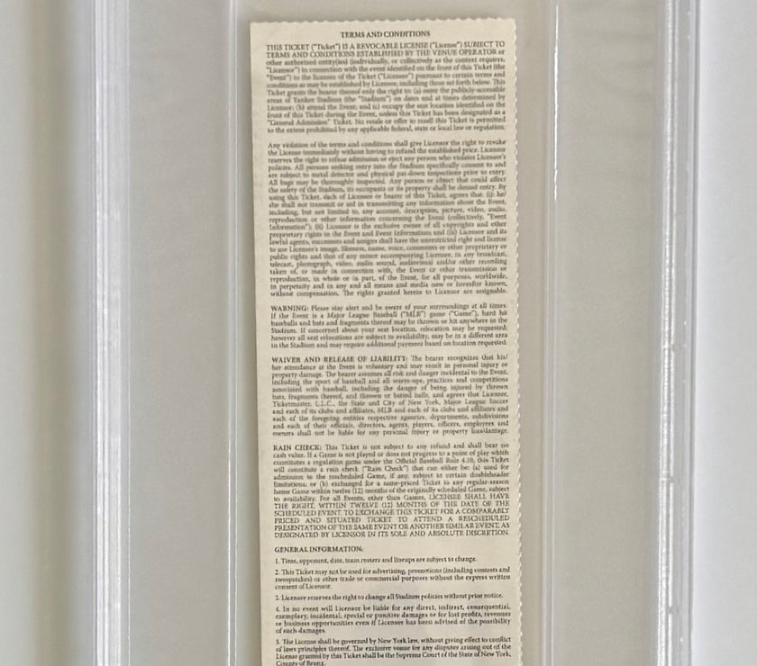 2016 New York Yankees Ticket, Graded PSA Full Mint 9, Aaron Judge MLB Debut and HR #1, 8/13/16