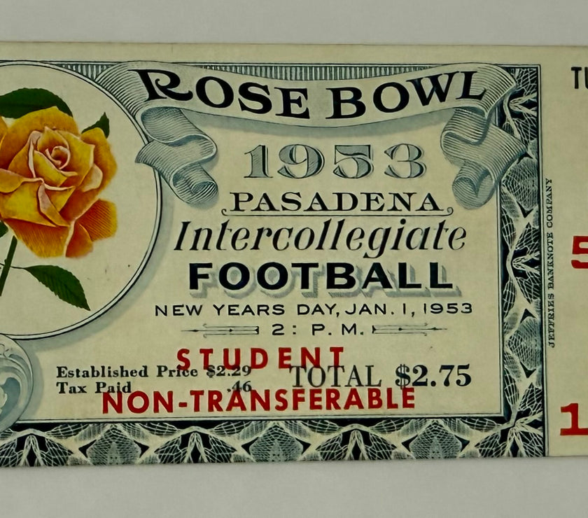 1953 Rose Bowl Game between the USC Trojans and Wisconsin Badgers, Student Ticket, January 1, 1953