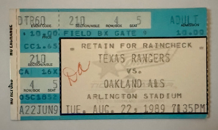 1989 Nolan Ryan Achieved Milestone 5000 K August 22, 1989  Writing on Ticket