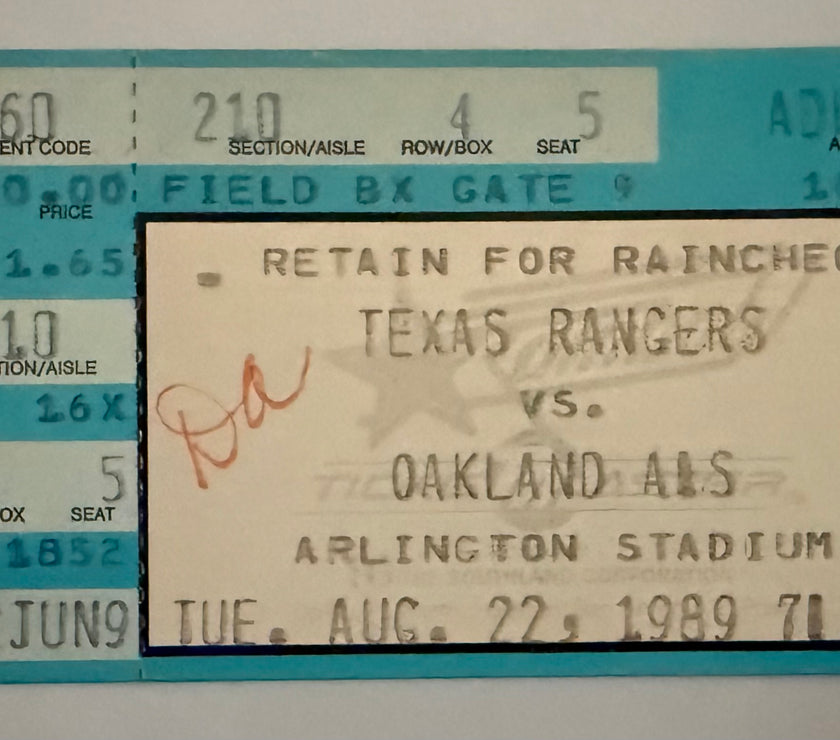 1989 Nolan Ryan Achieved Milestone 5000 K August 22, 1989  Writing on Ticket