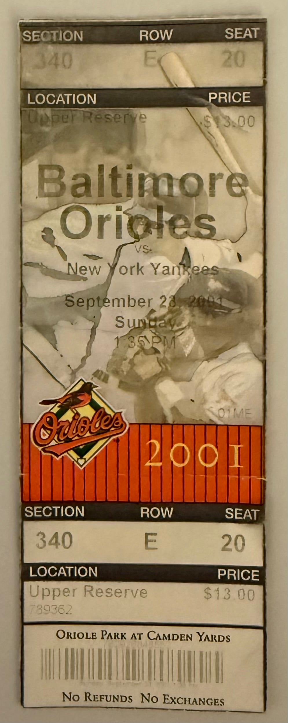 September 23, 2001, Orioles versus Yankees, Ripken Last Home Run, Number 431, Crease