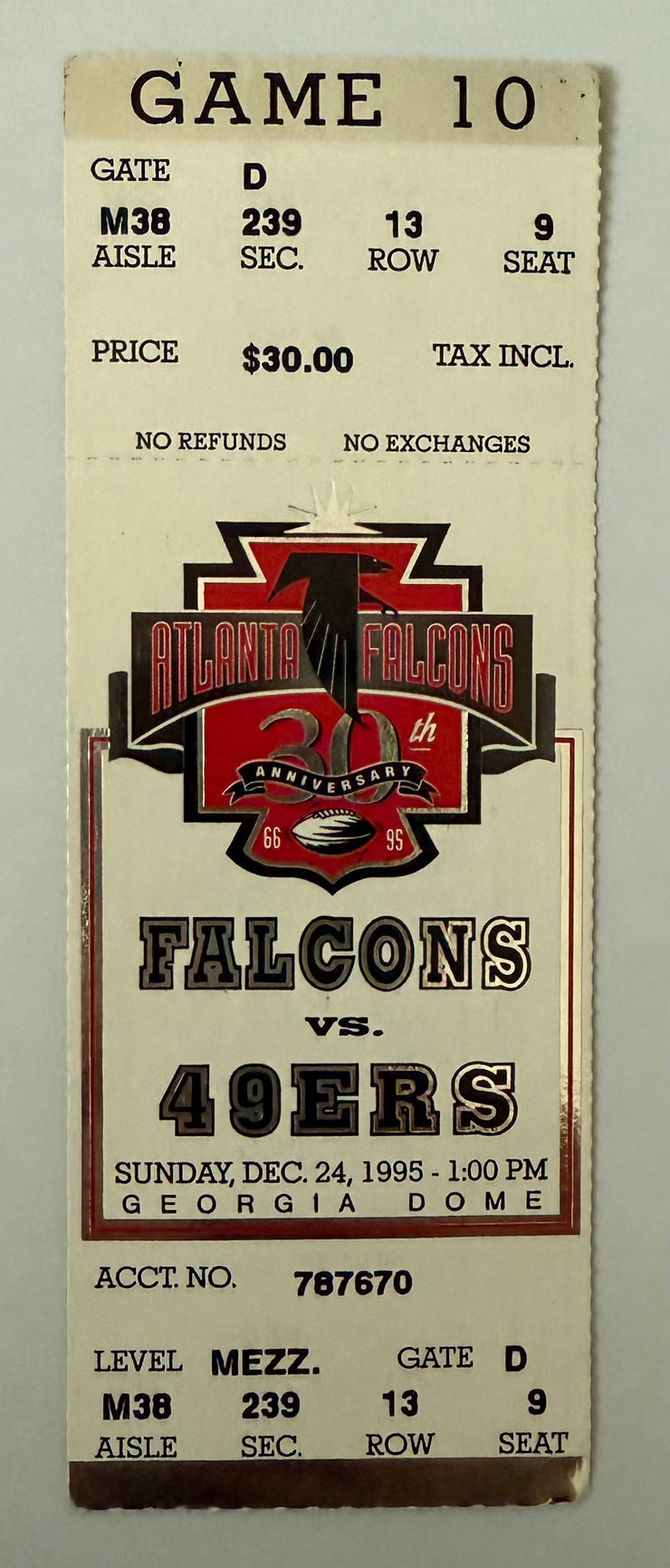 1995 Atlanta Falcons versus San Francisco 49ers at the Georgia Dome, December 24, 1995