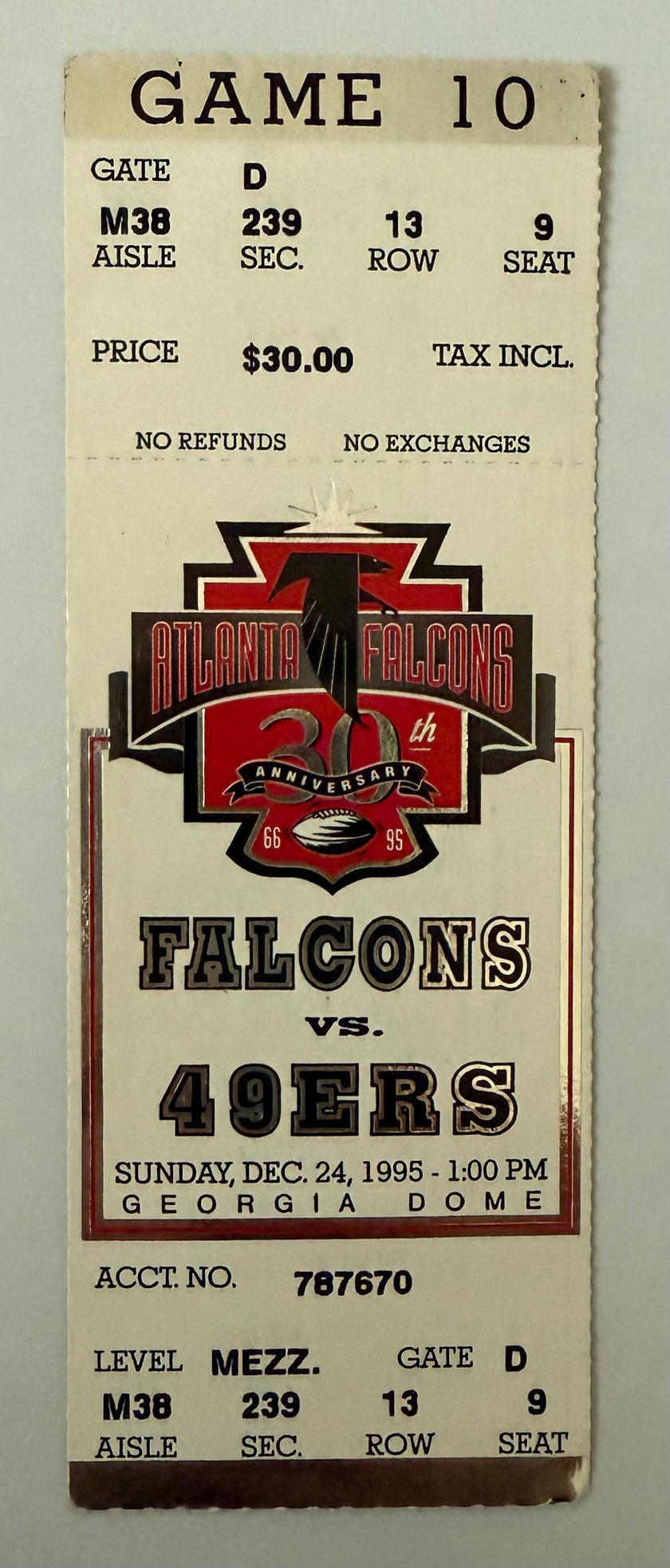 1995 Atlanta Falcons versus San Francisco 49ers at the Georgia Dome, December 24, 1995