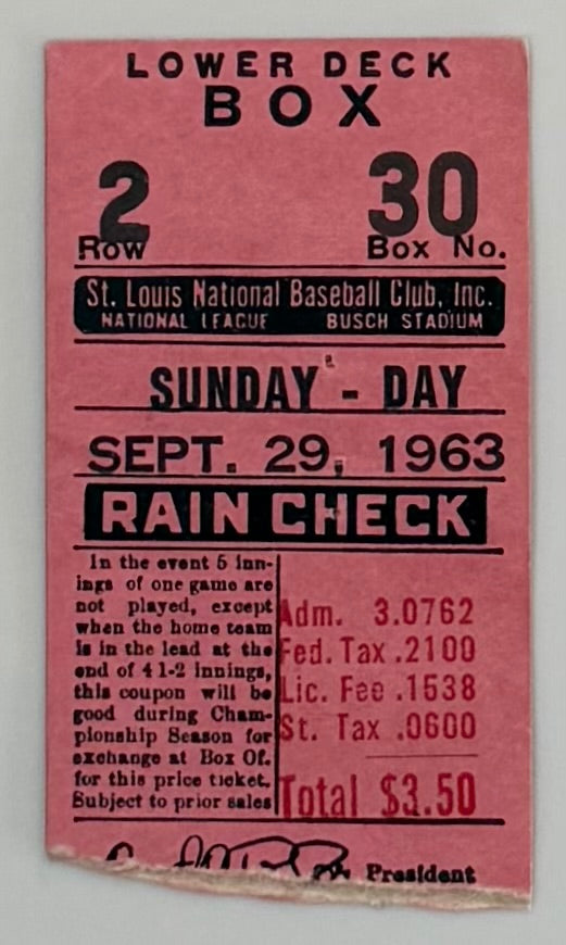 September 29, 1963,  Stan Musial Final Game/Hit for St. Louis Cardinals