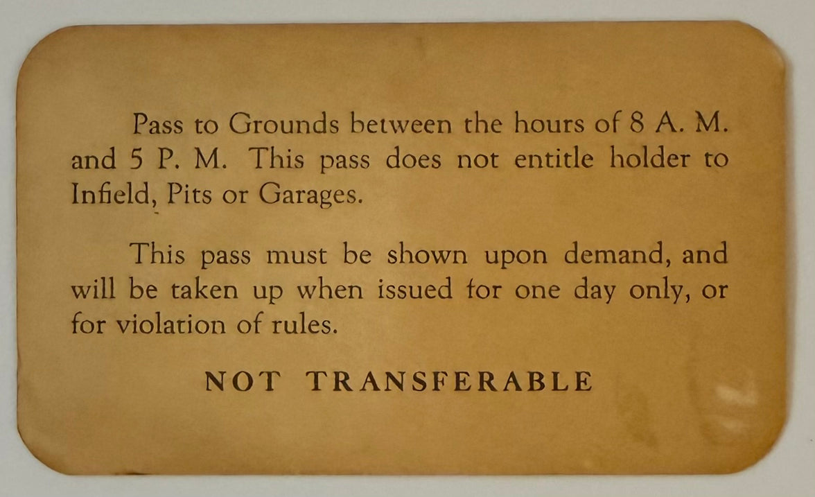 1934 Indianapolis Motor Speedway Grounds Pass