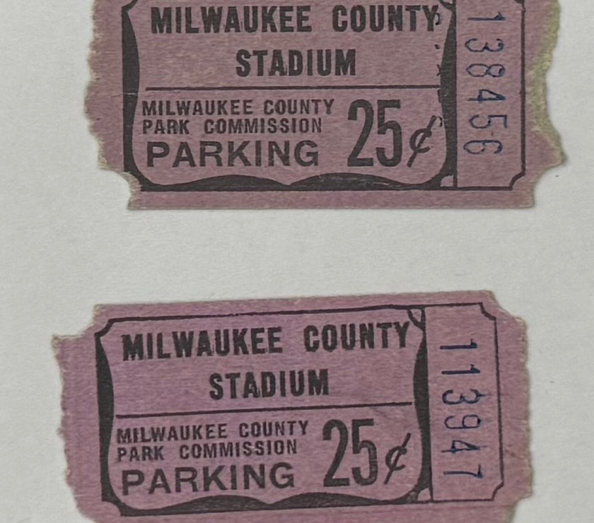 1957 World Series Game 3, Mantle/Aaron HR, Braves Defeat Yankees 12-3, 2 Parking Passes Included, 10/5/57