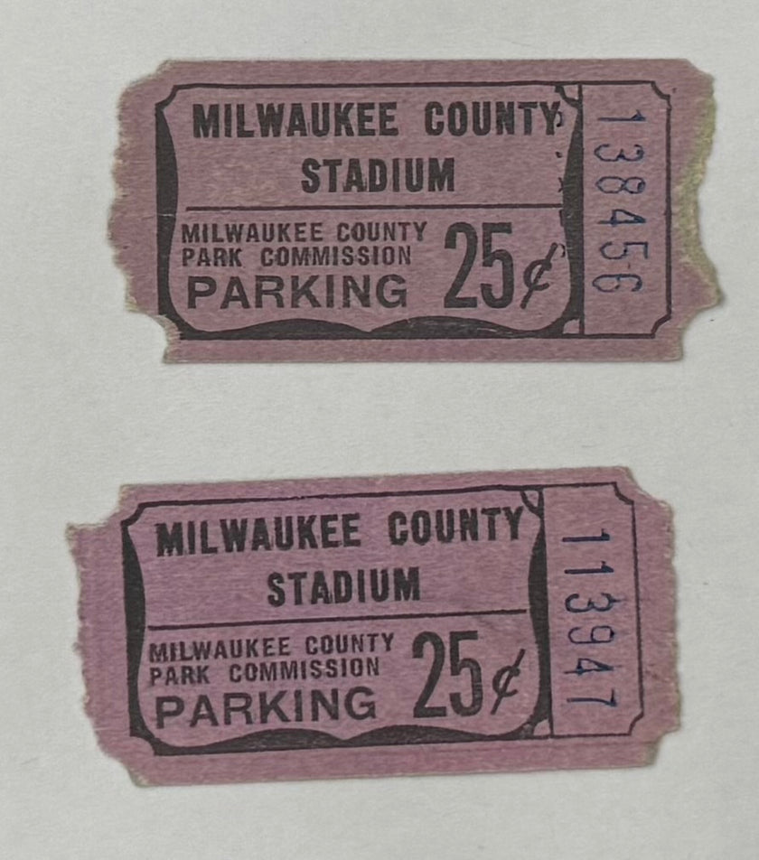 1957 World Series Game 3, Mantle/Aaron HR, Braves Defeat Yankees 12-3, 2 Parking Passes Included, 10/5/57
