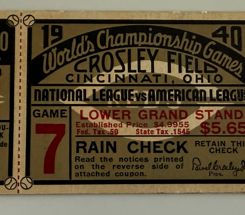 1940 World Series Ticket, Cincinnati Defeats Detroit in Game 7