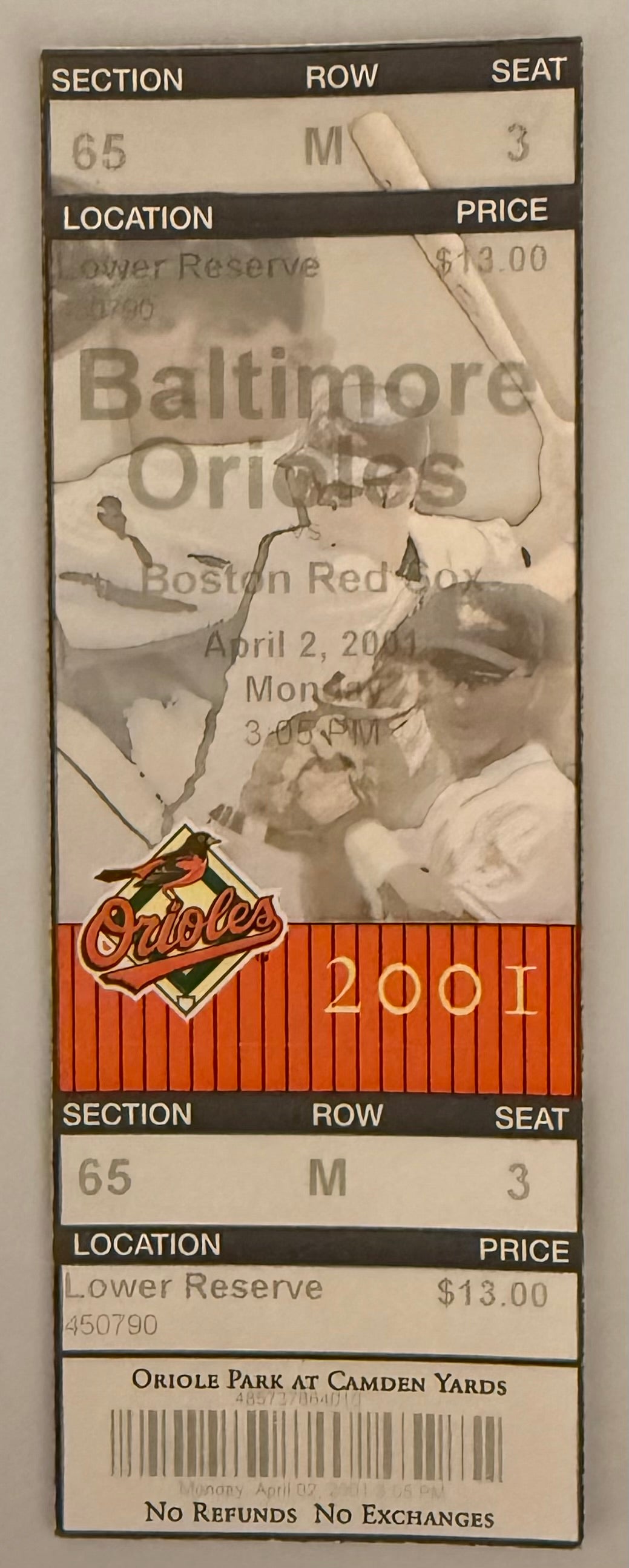 April 2, 2001, Cal Ripken's Last Opening Day, Orioles versus Red Sox