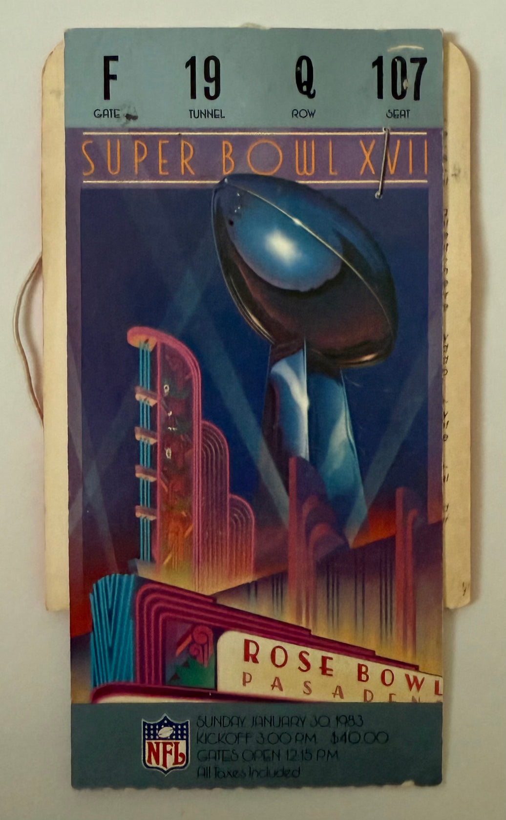 1983 Super Bowl XVII Played at the Rose Bowl, January 30, 1983, Washington Redskins versus Miami Dolphins