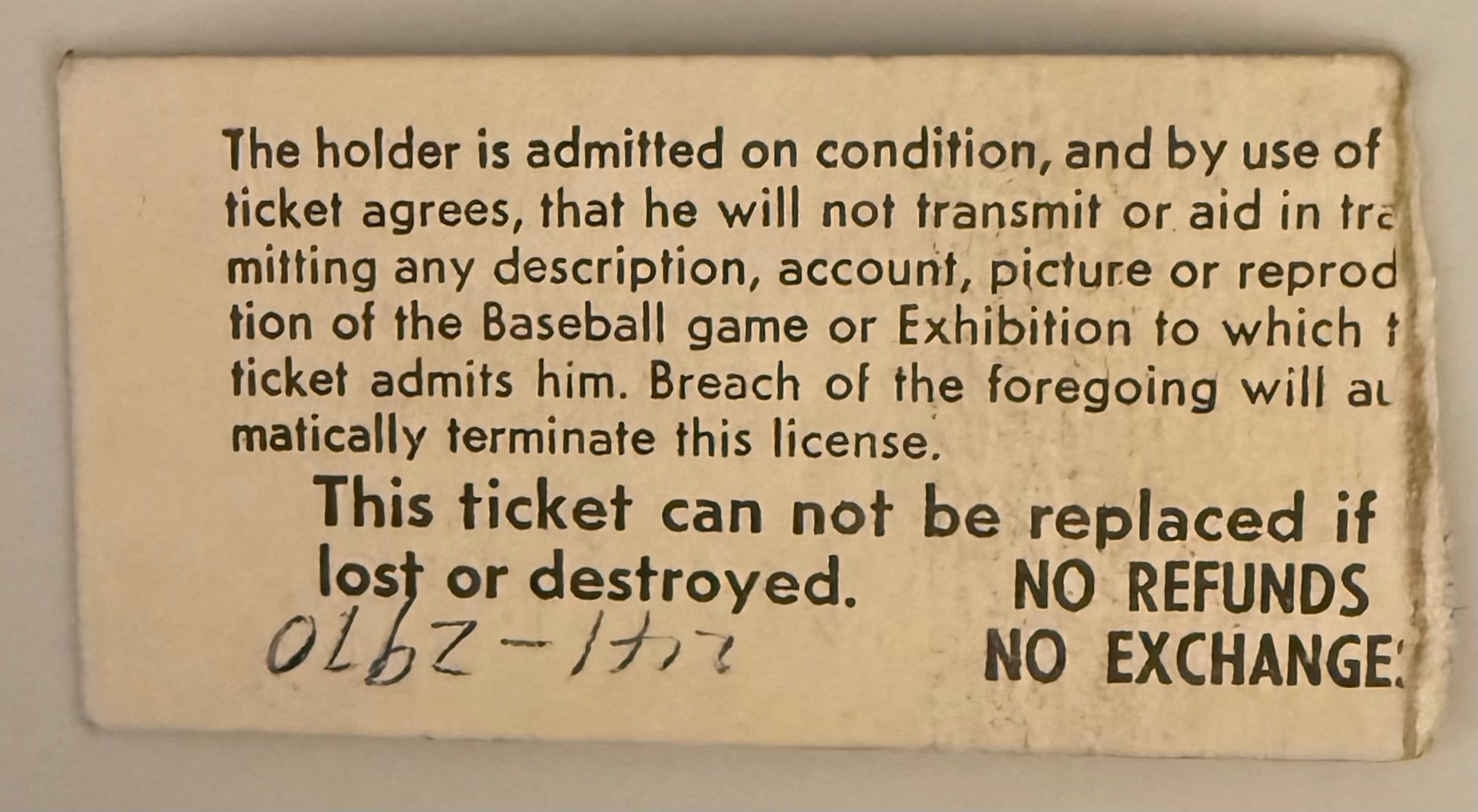 June 24, 1970, Last Game, Crosley Field, Good Condition-Mark on Reverse