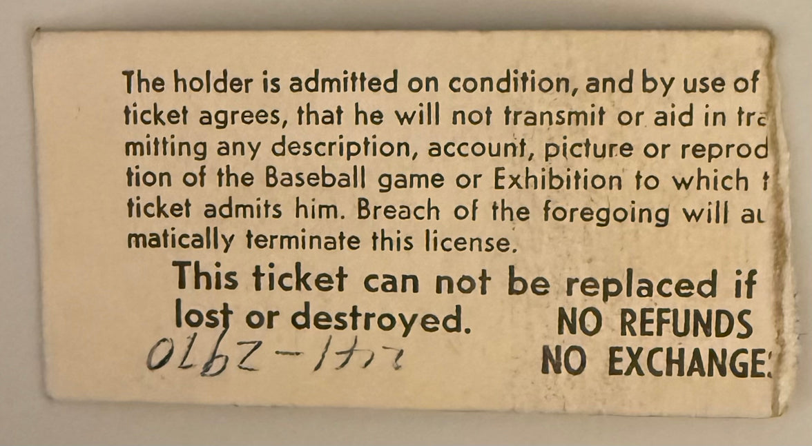June 24, 1970, Last Game, Crosley Field, Good Condition-Mark on Reverse