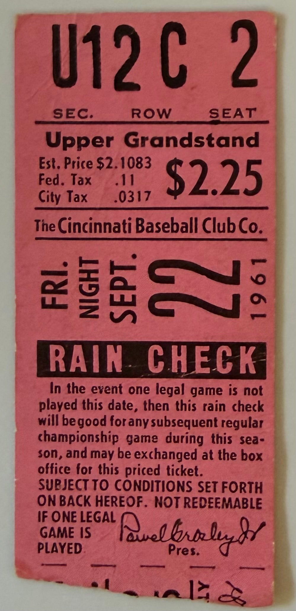 September 22, 1961, Cincinnati Reds, Crosley Field
