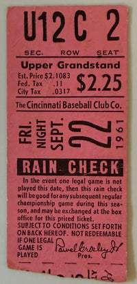 September 22, 1961, Cincinnati Reds, Crosley Field