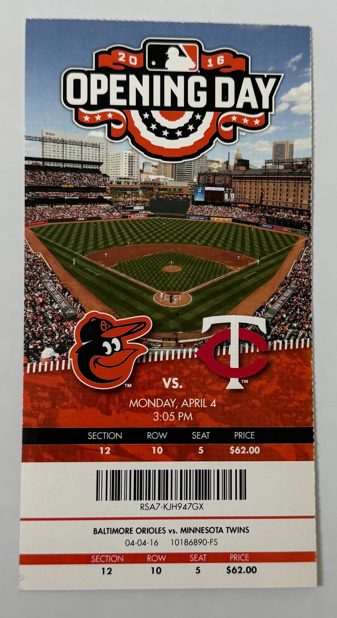 2016 Opening Day at Camden Yards Baltimore Orioles VS. Minnesota Twins, April 4, 2016