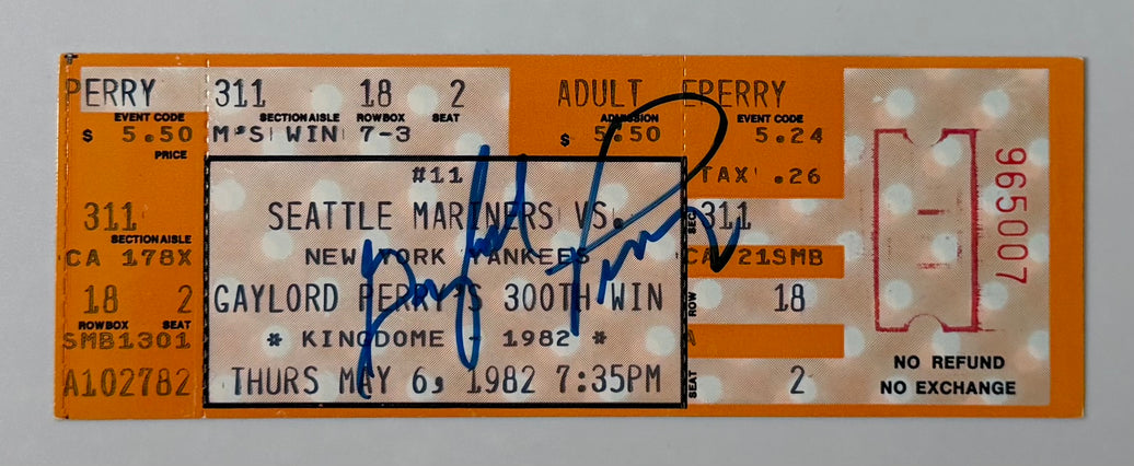 1982 Gaylord Perry 300 Win Milestone Souvenir Ticket Signed by Perry – Not in Person