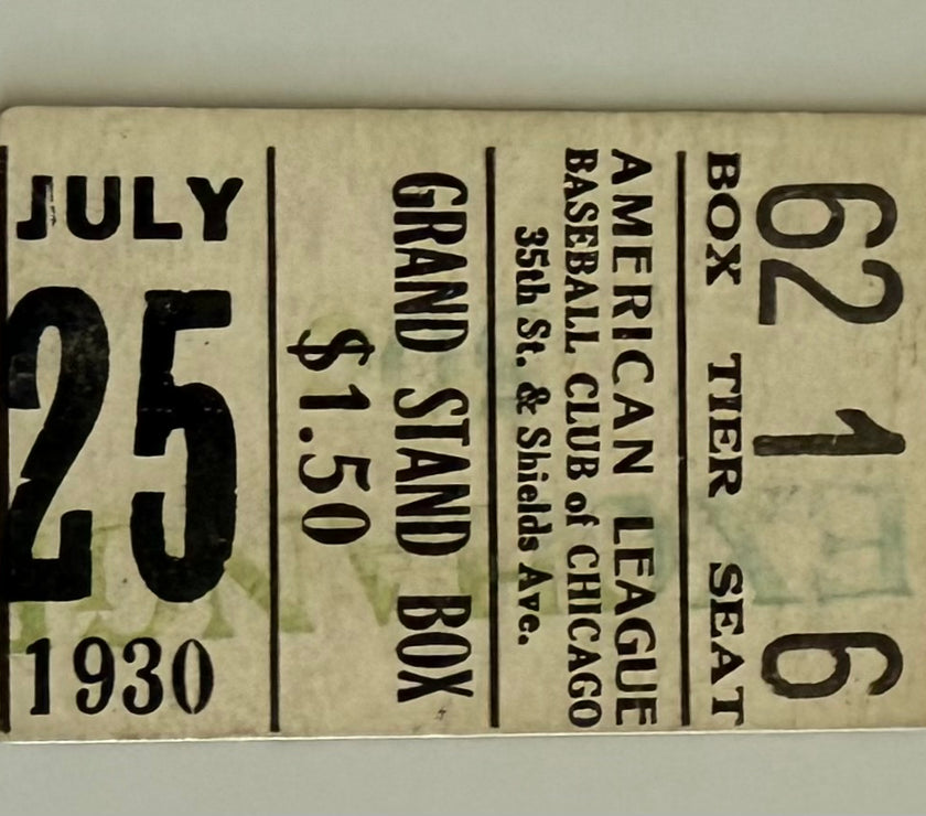 1930 Chicago White Sox vs Senators, July 25, 1930, Comiskey Park, No Gambling Allowed Noted on Back of Ticket