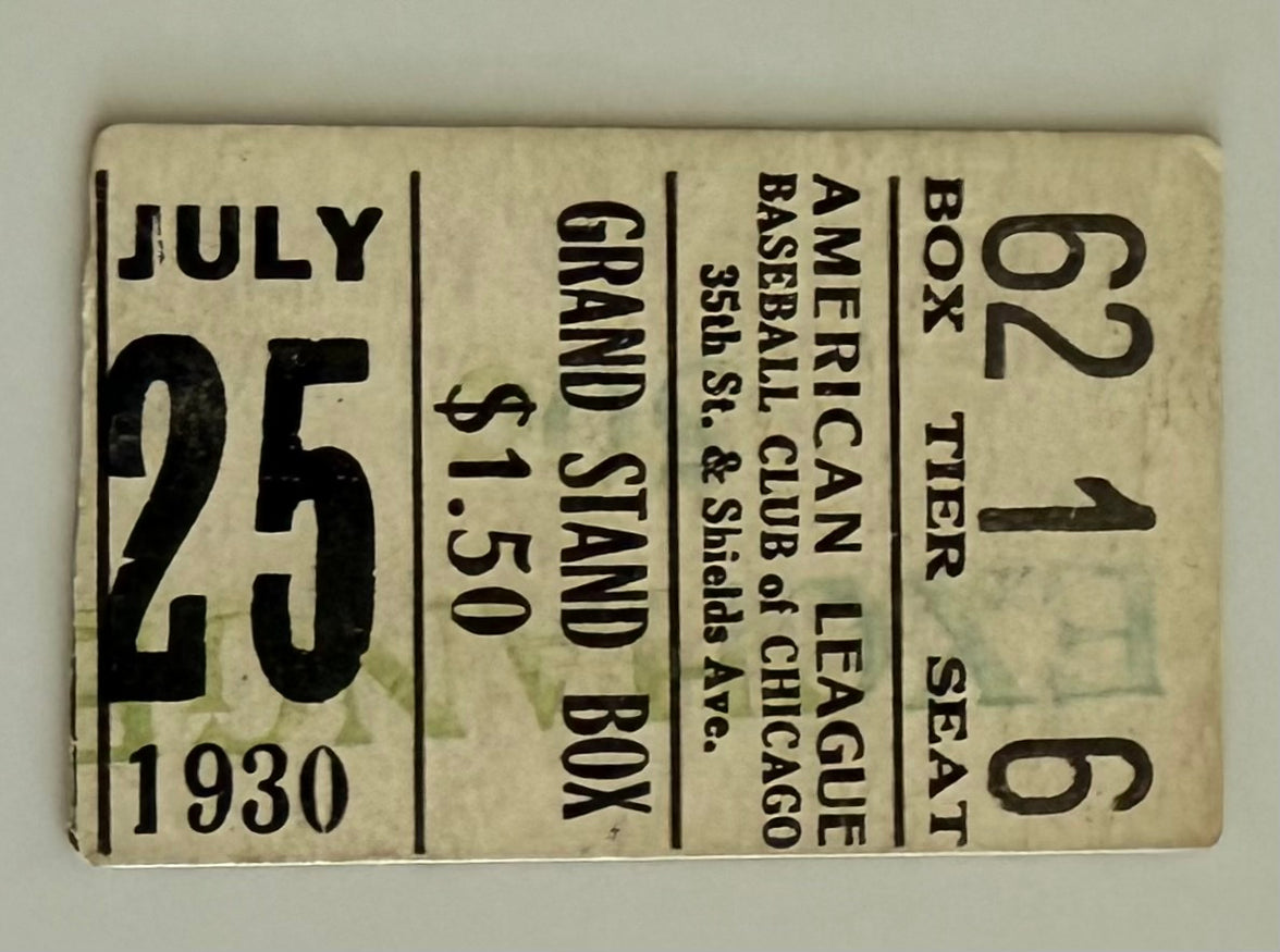 1930 Chicago White Sox vs Senators, July 25, 1930, Comiskey Park, No Gambling Allowed Noted on Back of Ticket