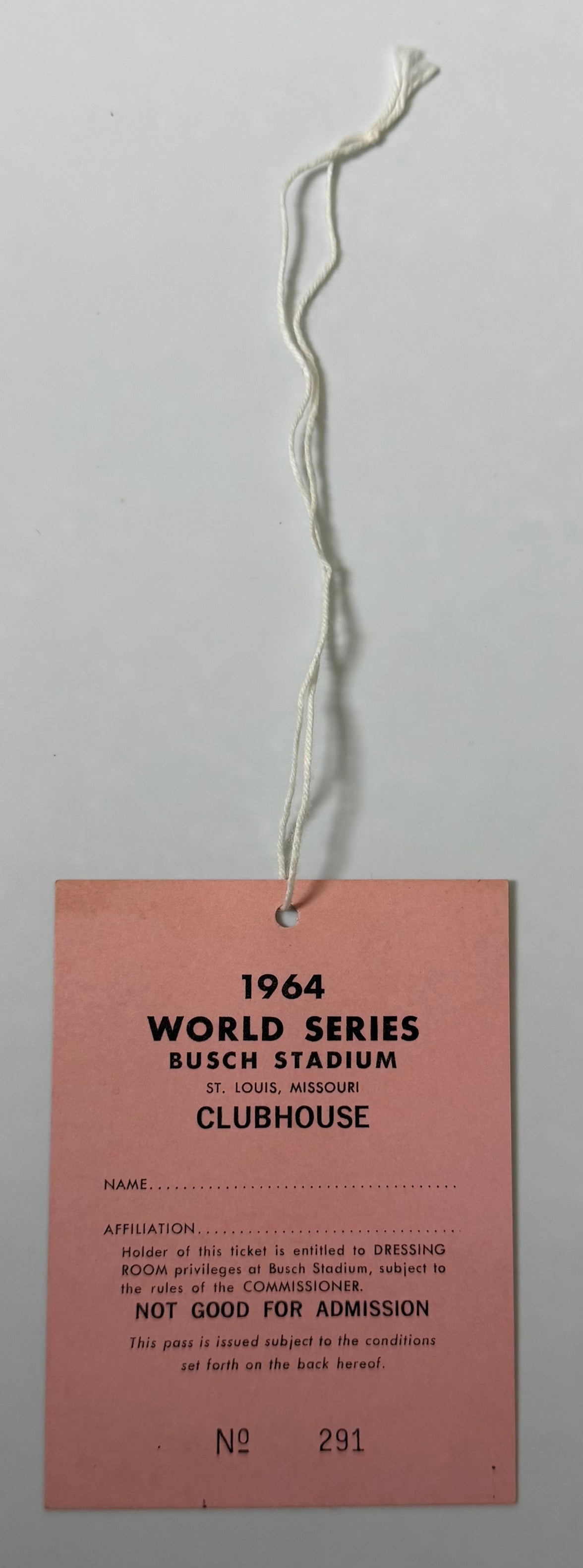 1964 World Series Clubhouse Pass at Busch Stadium