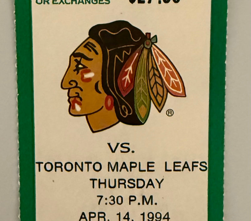 1994 Remember the Roar Final Regular Season Game for  Chicago Blackhawks at Chicago Stadium Chicago Blackhawks versus Toronto Maple Leafs, April 14, 1994