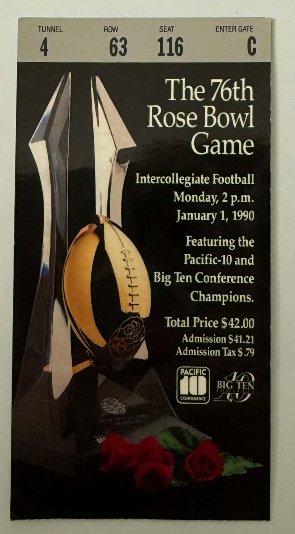 1990 Rose Bowl 76th Game, USC Trojans versus Michigan Wolverines, January 1, 1990