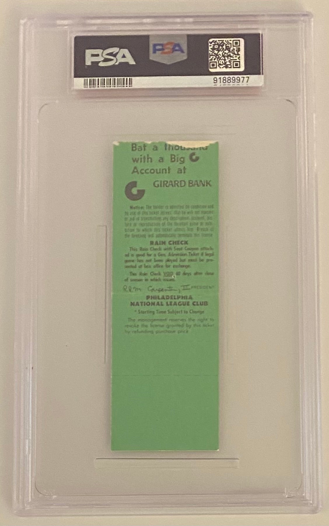 September 17, 1975, Rennie Stennett Hits Safely in Ninth Consecutive at Bat, PSA Graded Good/2 MK