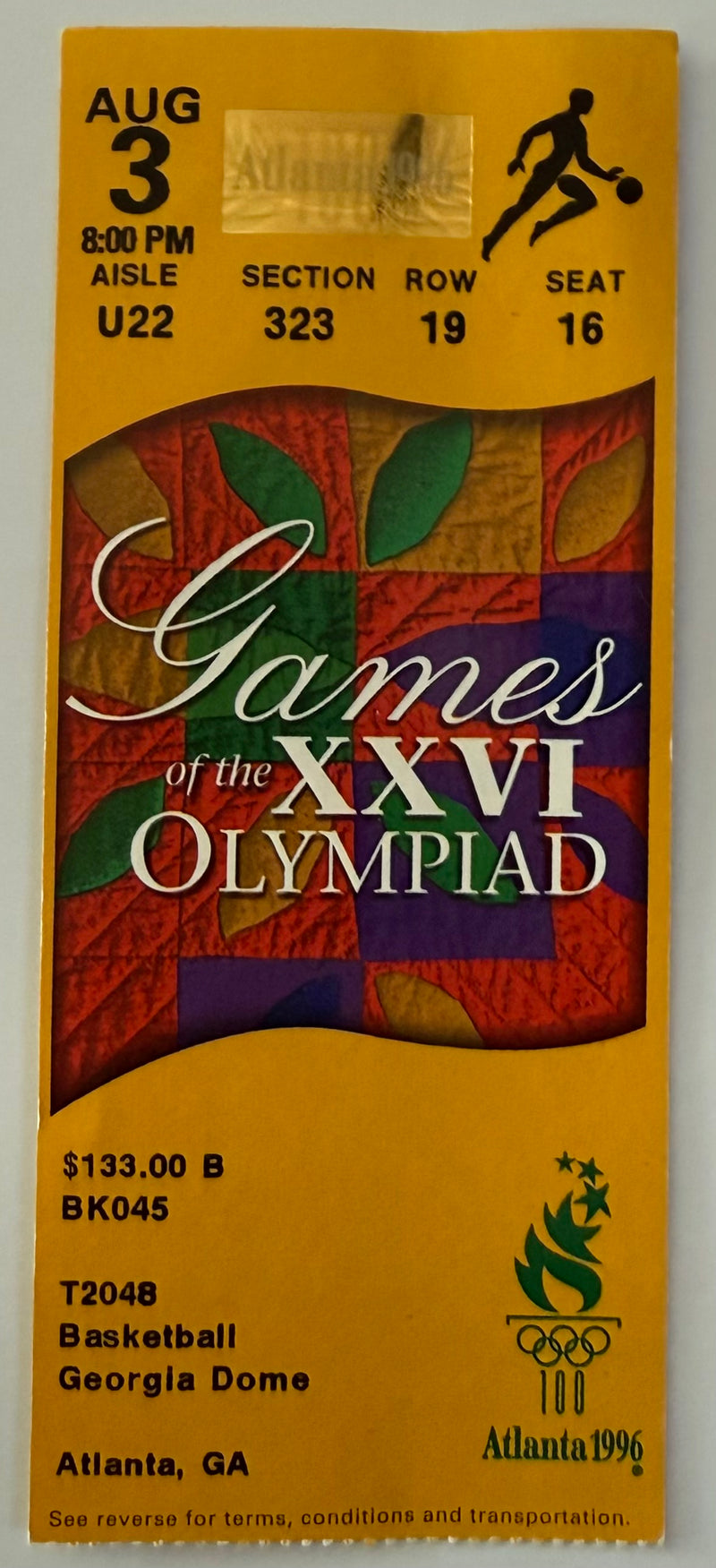 August 3, 1996, 1996 Olympics Gold Medal Game, Dream Team 3, Muhammad Ali Awarded Replacement Gold Medal at Halftime, Good Condition