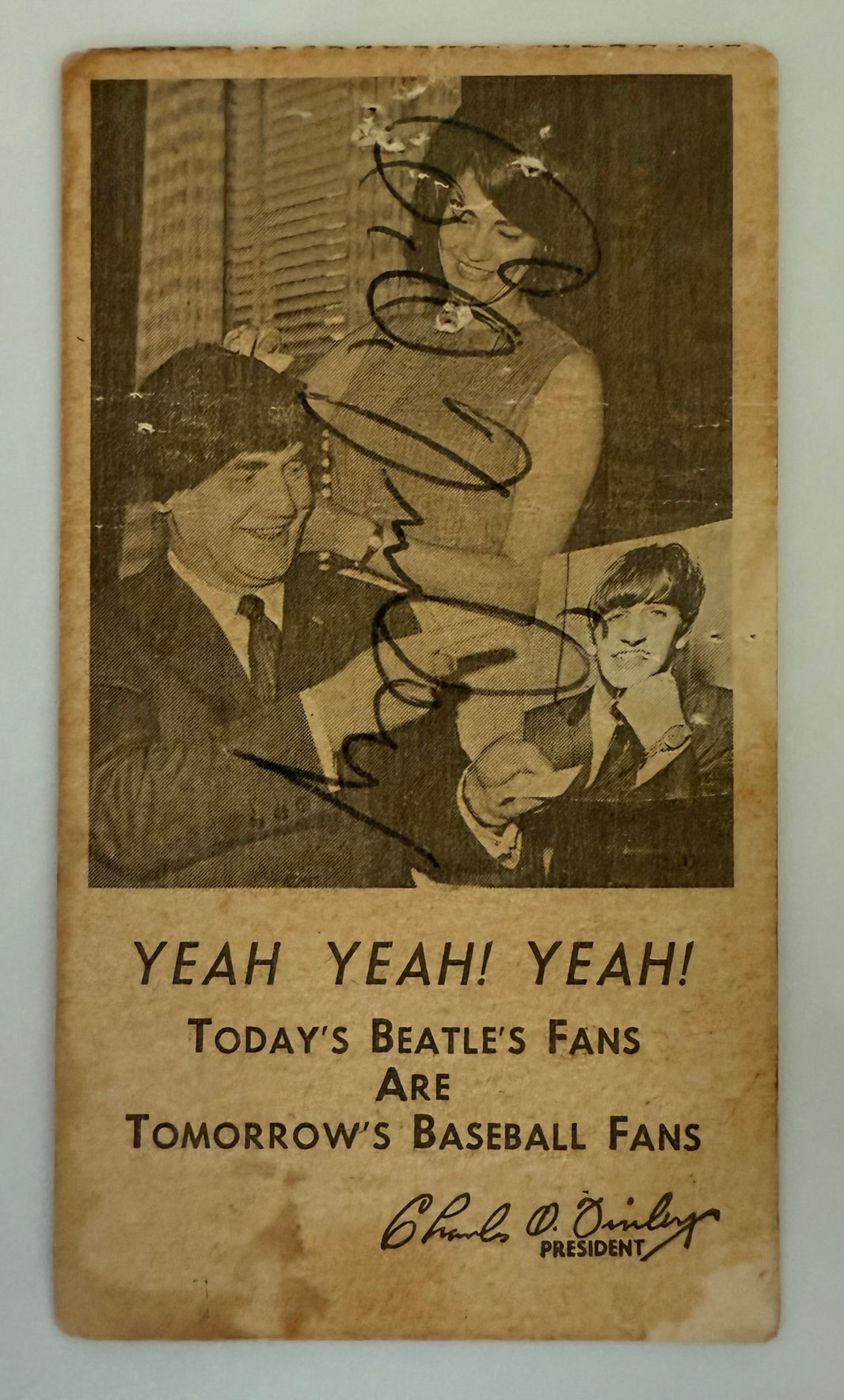 1964 Charles O. Finley Presents the Beatles in Concert - 9/17/1964 - Kansas City, MO, Autographed by Charles O. Finley on reverse.  Not obtained in person