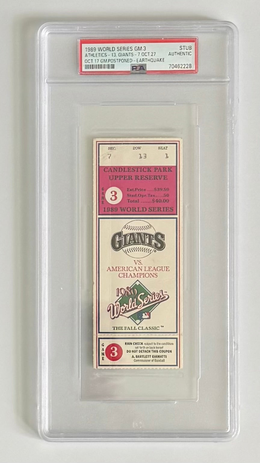 1989 "Earthquake Game" Game 3 - October 17, 1989, World Series in San Francisco vs Oakland Athletics, PSA