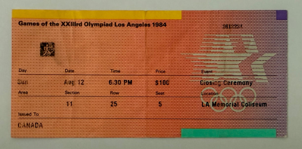 1984 Tickets to 1984 Los Angeles Olympics Closing Ceremony, Crease