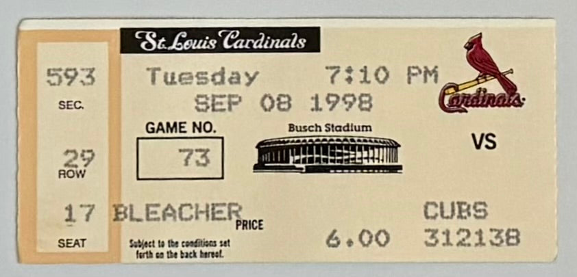 September 8, 1998, Mark McGuire Hits HR 62 to Break Roger Maris Record
