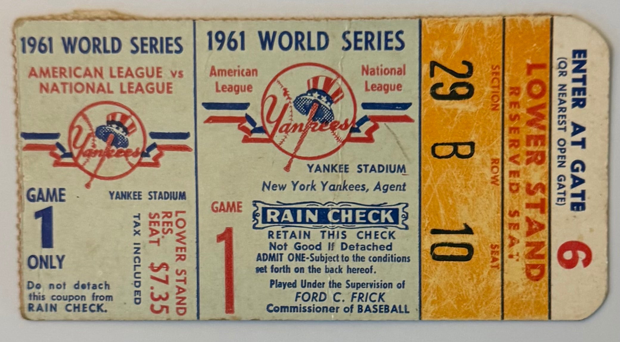1961 World Series, Game One, NY Yankees versus Cincinnati Reds
