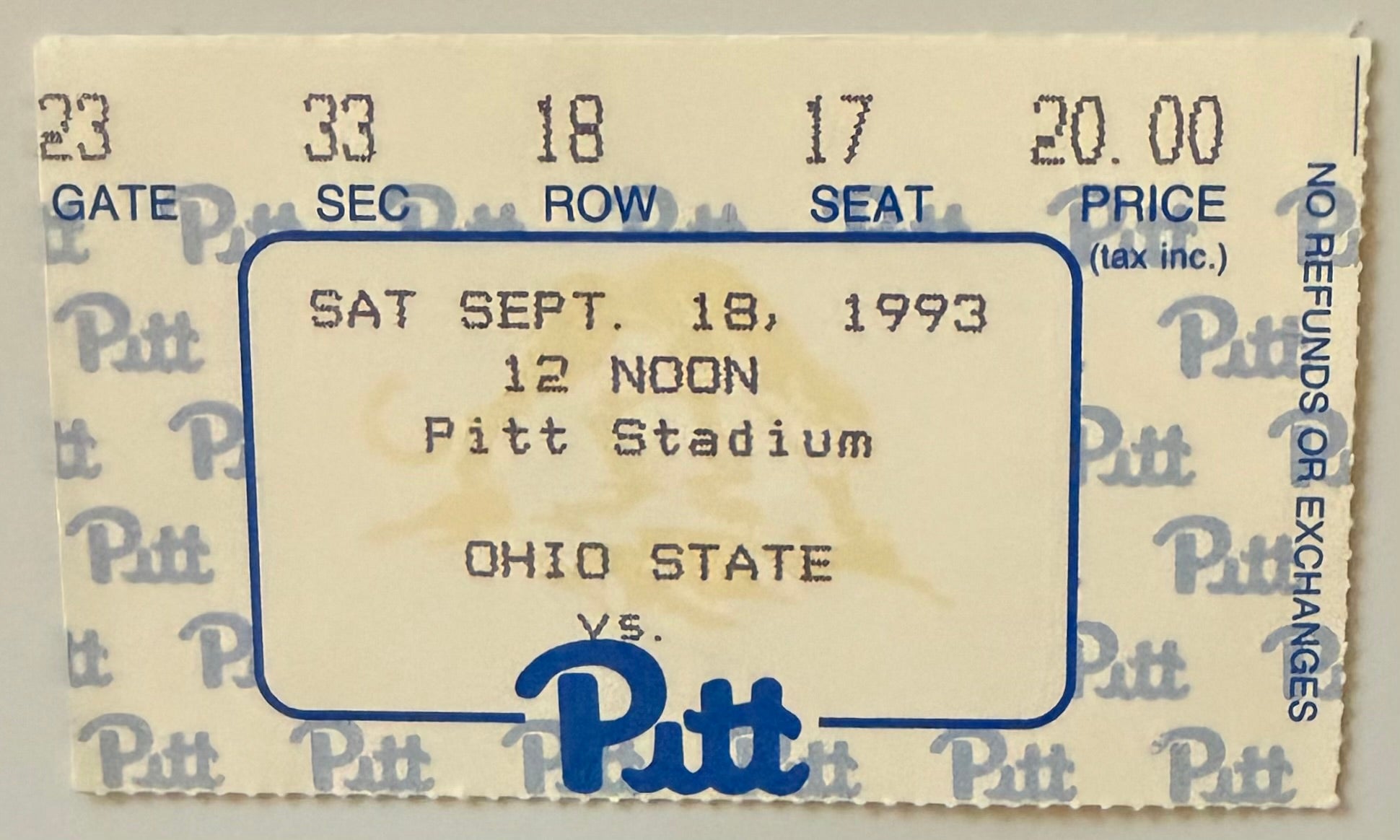 September 18, 1993, Ohio State University at Pitt