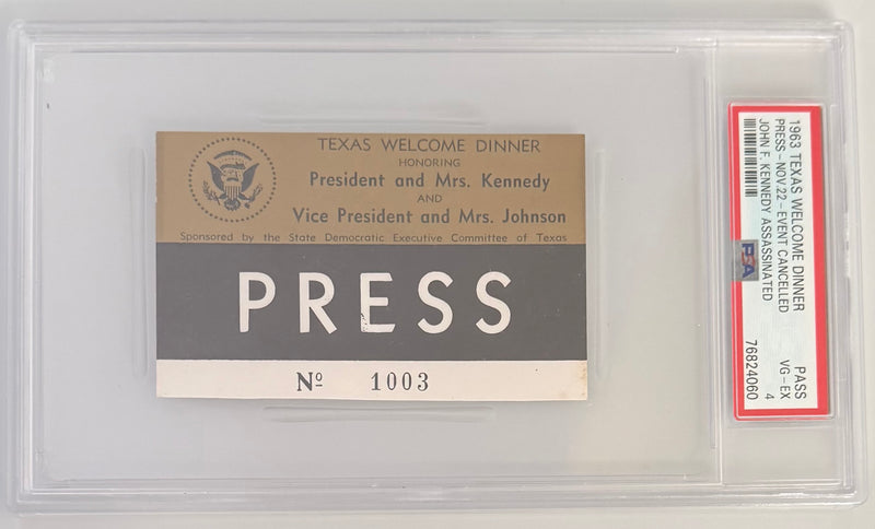 November 22, 1963, Press Pass - Welcome Dinner - Cancelled After JFK Assassination