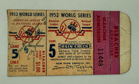 1952 World Series Stub versus Brooklyn Dodgers from Yankee Stadium ,Game 5,  Mickey Mantle Hits Grand Slam, Jackie Robinson Has 2 Hits Writing on Front, Poor Condition