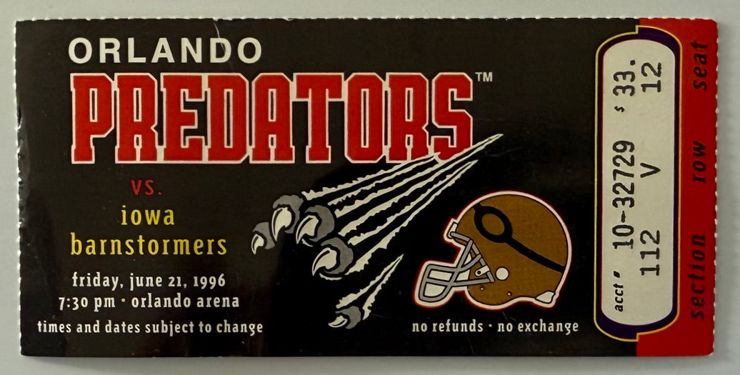 June 21, 1996, Orlando Predators versus Iowa Barnstormers, Arena Football League