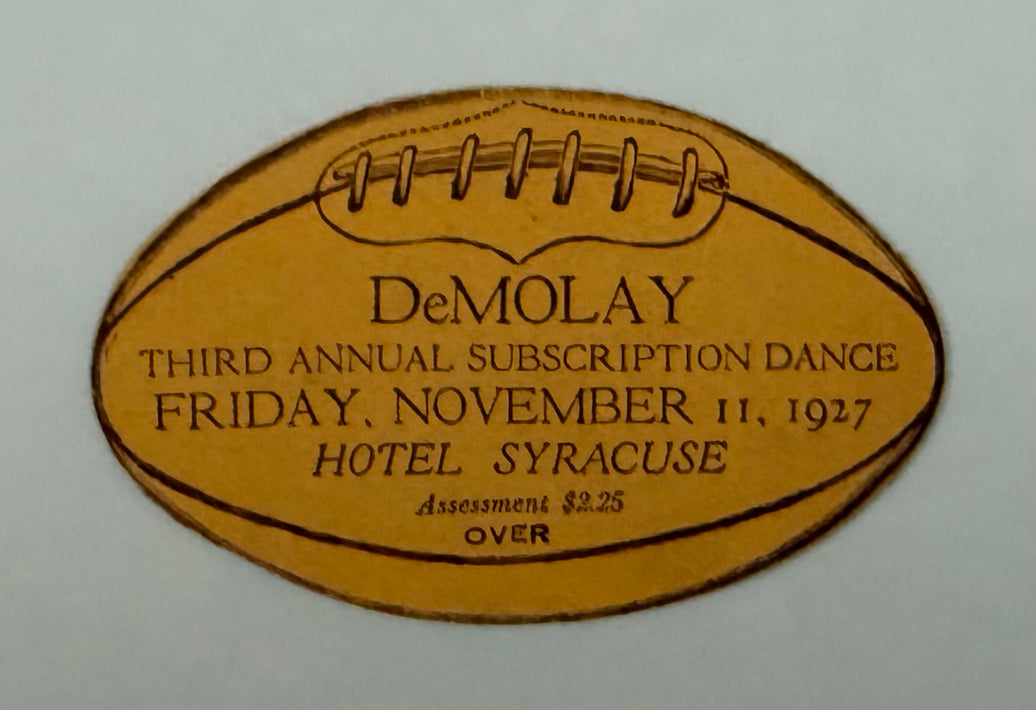 1927 Die Cut Ticket, DeMolay, Third Annual Subscription Dance, November 11, 1927