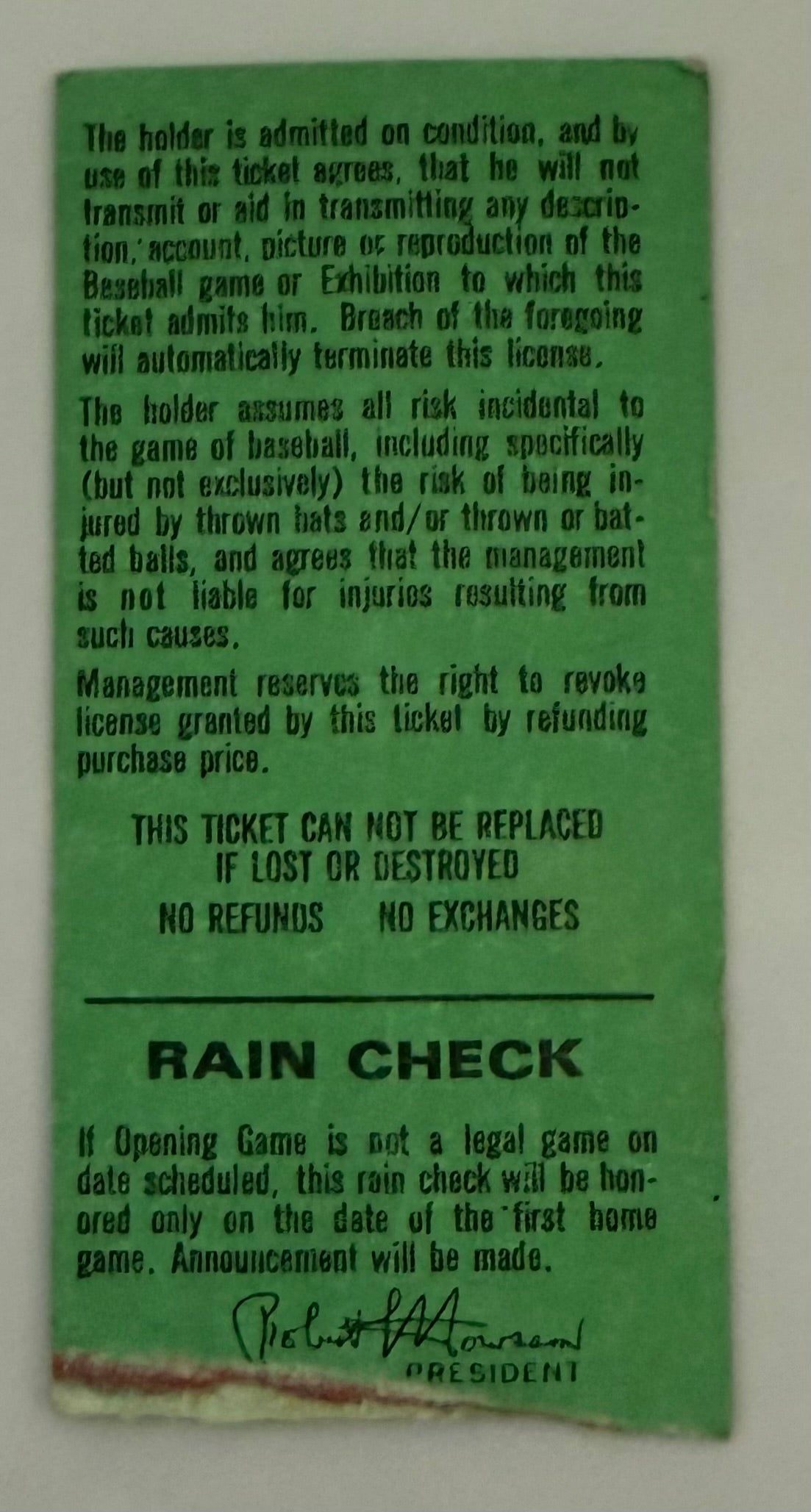 1978 Cincinnati Reds Opening Day Game, Green Seats