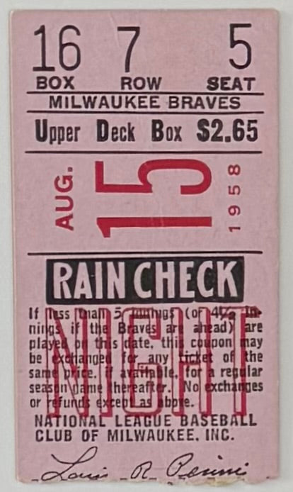 August 15, 1958, Milwaukee Braves, Hank Aaron Two Hits