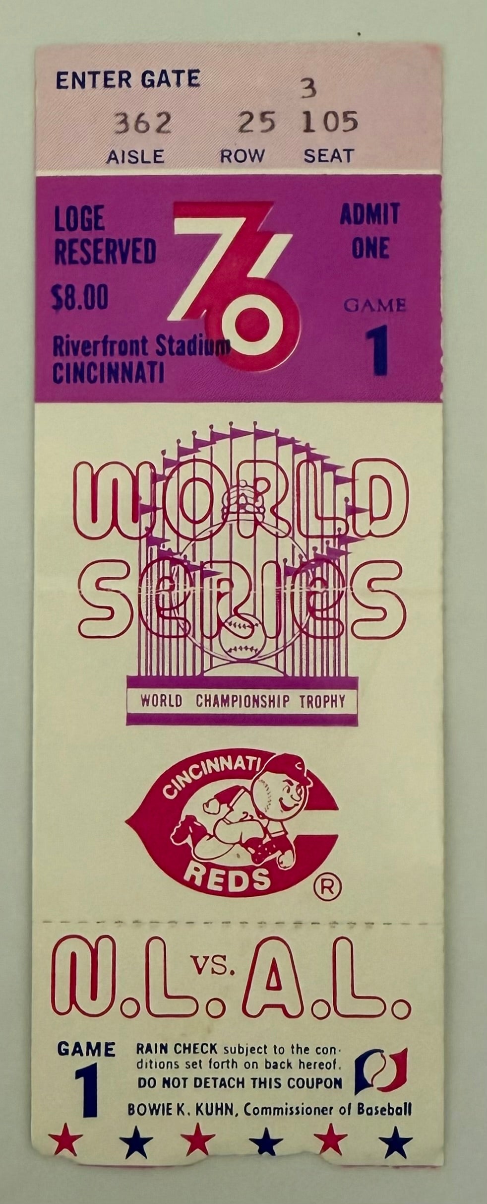 World Series 1976 Game 1 between Cincinnati Reds and New York Yankees at Riverfront Stadium